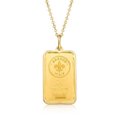 Ross-Simons Italian 24kt Yellow Gold Fleur-De-Lis 2-Gram Ingot Pendant Necklace With 14kt Yellow Gold Frame