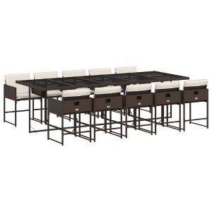 vidaXL Patio Dining Set with Cushions Table and Chairs Outdoor Poly Rattan - Brown Glass 10-Piece - 1 of 4