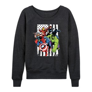 Women's - Marvel - Avengers American Flag Lightweight French Terry Wide Neck Long Sleeve Shirt - 1 of 4