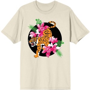 Natural World Tiger And Tropical Flowers Men's Natural T-Shirt - 1 of 3