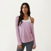 Anna-Kaci Active 2-Piece Women's Long Sleeve Sheer Pullover Top Set with Off Shoulder Neckline and Relaxed Fit - 2 of 4