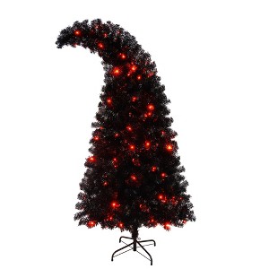 Racxily 6ft Santa Hat Christmas Tree, LED Whimsical Curved Xmas Tree with 1050 Tips, Red/Black - 1 of 4