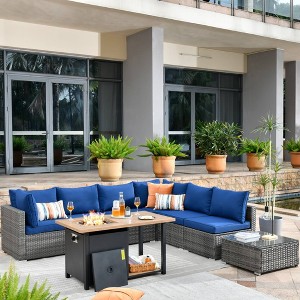 Ovios Venice 8pc Wicker Outdoor Patio Furniture Set Conversation Sofa with a Storage Fire Pit and Cushions - 1 of 4