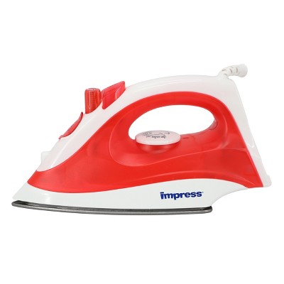 Compact Red and White Non-Stick Steam Iron
