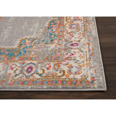 Medium Gray Geometric Synthetic Stain-resistant Rug