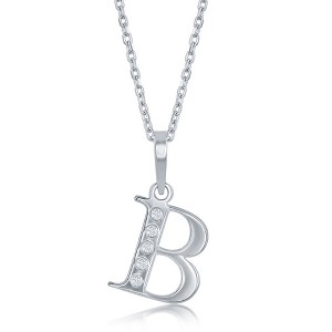 Bella Silver Sterling Silver 0.03cttw Diamond Accent Initial 18" Pendant Necklace - 1 of 2