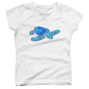 Girl's Design By Humans Blue And Green Watercolor Sea Turtle By Maryedenoa T-Shirt - 1 of 3