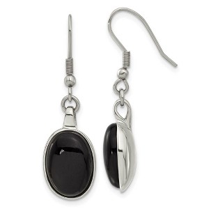 Black Bow Jewelry Black Agate Oval Cabochon Dangle Earrings in Stainless Steel - 1 of 4