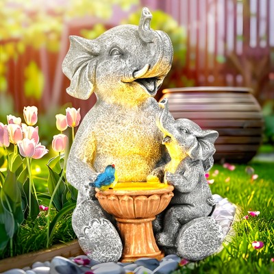 GIGALUMI Solar Elephant Bird Bath for Mother's Day Gift, Outdoor Garden Decor for Patio, Yard and Lawn