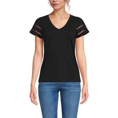 Lands' End Women's Slub Flutter Sleeve V-Neck T-Shirt