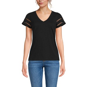 Lands' End Women's Slub Flutter Sleeve V-Neck T-Shirt - 1 of 3