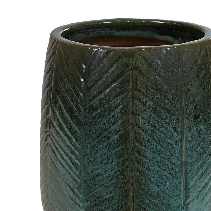 Sunnydaze Chevron Pattern Ceramic Outdoor Planter - 10" Round - Dark Olive, 4 of 8