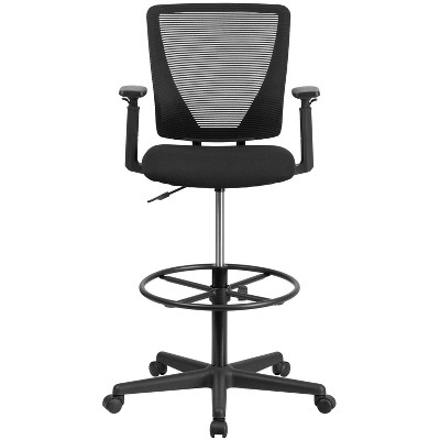 ErgoFlex Mid-Back Mesh Drafting Chair with Adjustable Arms and Black Fabric Seat