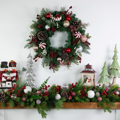 28-Inch Mixed Pine Christmas Wreath with Ornaments