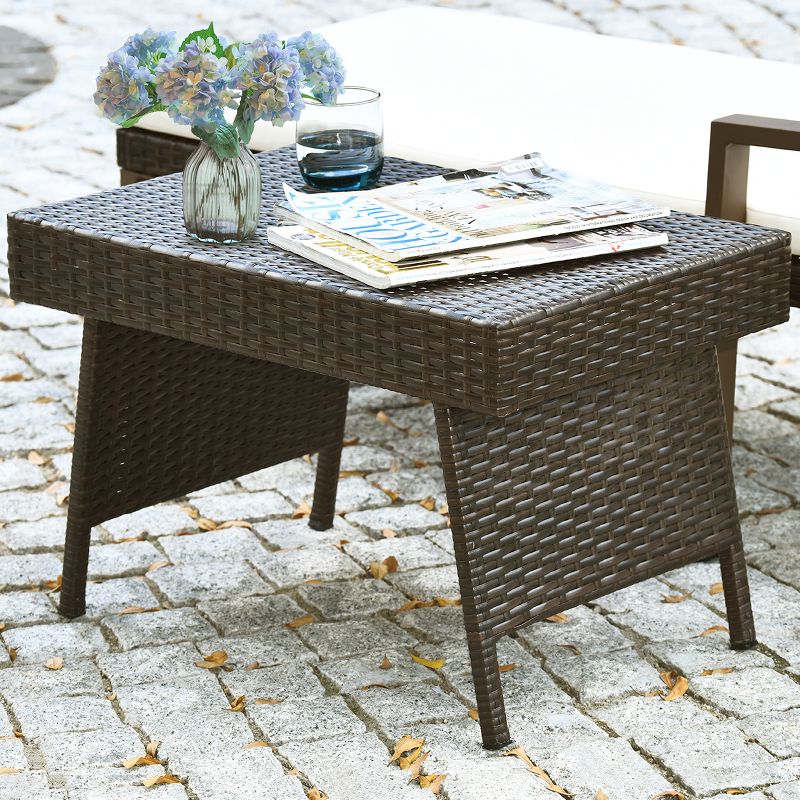Tangkula Outdoor Wicker Table Patio Rattan Coffee Table Side Table Steel Frame, 2 of 9