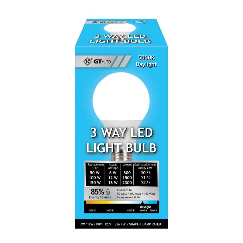 6-Pack 2300 Lumen LED A19 3-Way Bulb 50-100-150W Bright white/Daylight/Soft white, 5 of 7