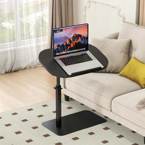 C-shaped side table, height adjustable sofa/coffee table, suitable for narrow spaces, ideal for living rooms and bedrooms, Wood - 1 of 4