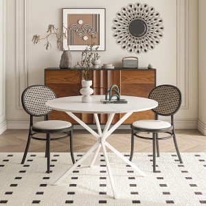 42.13" Modern Round Dining Table with Criss Cross Leg,Four Patchwork Tabletops with  Solid Wood Veneer Table Top,Metal Base Dining Table-Maison Boucle - 1 of 4