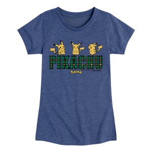 Girls' - Pokémon - Pikachu Plaid Logo Fitted Short Sleeve Graphic T-Shirt - 1 of 4