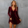 Womens Velvet Dress V Neck High Waist Surplice Christmas Dress Slim Fit Flared Mini Dress for Night Date Evening Events - 3 of 4
