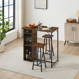 3-Piece Small Bar Table and Chairs Set – Space Saving Pub Table with Storage Drawer & Shelf, Retro - 1 of 4