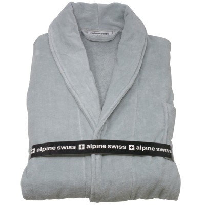 Gray Cotton Terry Cloth Long Sleeve Bathrobe with Belt