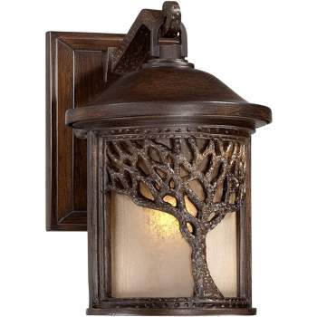 John Timberland Rustic Outdoor Wall Light Fixture Bronze 9 1/2" Tree Etched Glass Sconce for Exterior House Deck Patio Porch Lighting