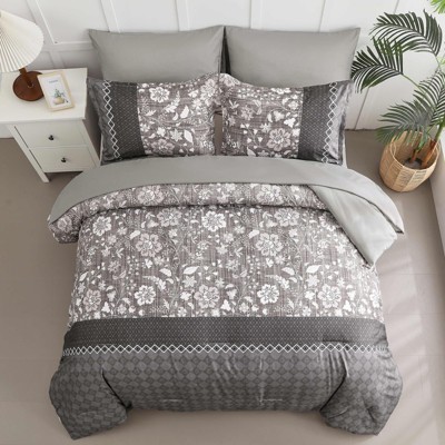 BAGOKIE 7 Pieces Bed in a Bag Floral Geometric Patchwork Comforter Bedding Set