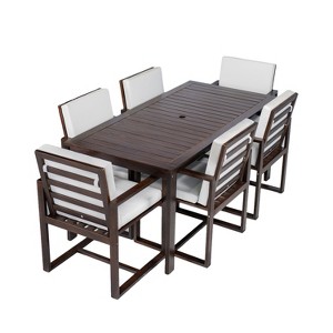 TiramisuBest 5-Piece Outdoor Acacia Wood & PE Rattan Bar Set - Foldable Table, 4 Cushioned Stools, All-Weather Bistro (Brown) - 1 of 4