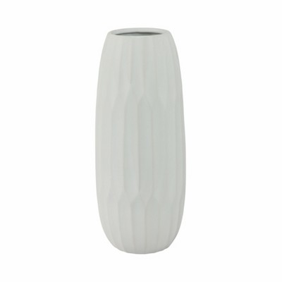 White Ceramic Indented Design Table Vase, 14"