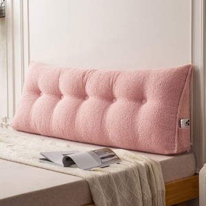Soft Wedge Teddy Velvet Headboard Pillow w/ Side Pocket - PP Cotton Filled, Triangular Backrest Cushion for Dorm Bed - 1 of 4