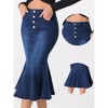 Allegra K Women's Fishtail Button Front Side Pockets Midi Denim Distressed Skirt - 2 of 4