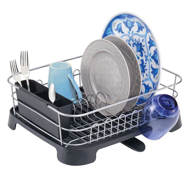 mDesign Alloy Steel Sink Dish Drying Rack Holder with Swivel Spout, 1 of 7