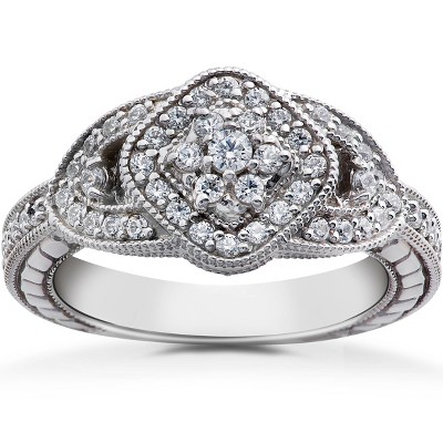 Pompeii3 Unique 3/4ct TW Antique Diamond Engagement Ring 10K White Gold