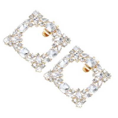 Unique Bargains Women's Rhinestone Shoe Buckle 2.17"x2.17" Gold Tone 2 Pcs