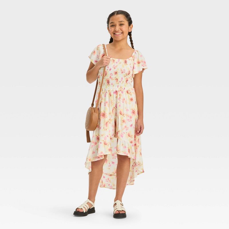 Girls' Smocked Bodice Flutter Sleeve Walk Through Dress - art class™, 4 of 5