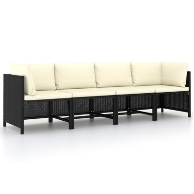 vidaXL Patio Sofa Black PE Rattan 4-seater Removable Covers Square