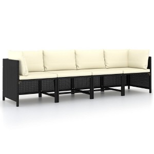 vidaXL Patio Sofa Black PE Rattan 4-seater Removable Covers Square - 1 of 2