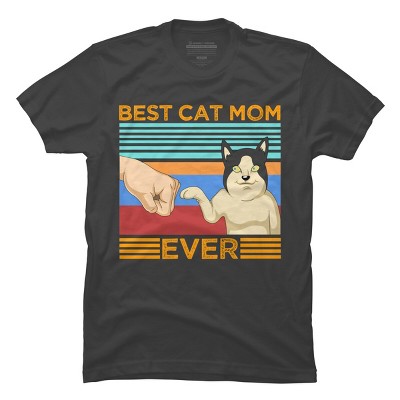 Men's Design By Humans Best Cat Mom Ever Retro Stripes By shirtpublic T-Shirt