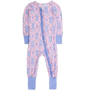 RuffleButts SoftSnooze Baby Girls Ruffle One Piece Convertible Pajamas - 1 of 2