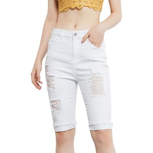 Anna-Kaci Women's High Waisted Ripped Denim Shorts - 1 of 4