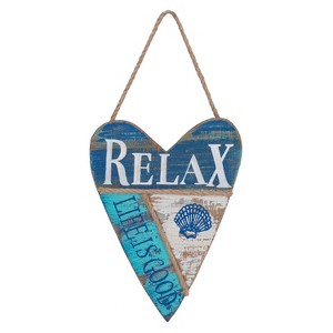 Beachcombers Relax Heart Coastal Plaque Sign Wall Hanging Decor Decoration For The Beach 16 x 0.5 x 8 Inches. - 1 of 3
