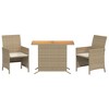 vidaXL 3 Piece Bistro Set with Cushions Beige Poly Rattan - 2 of 4
