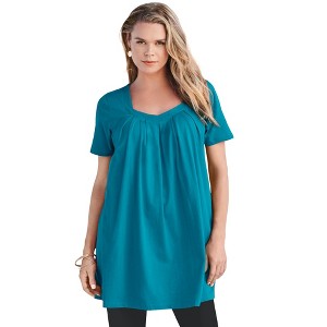Roaman's Women's Plus Size Pleatneck Ultimate Tunic - 1 of 4