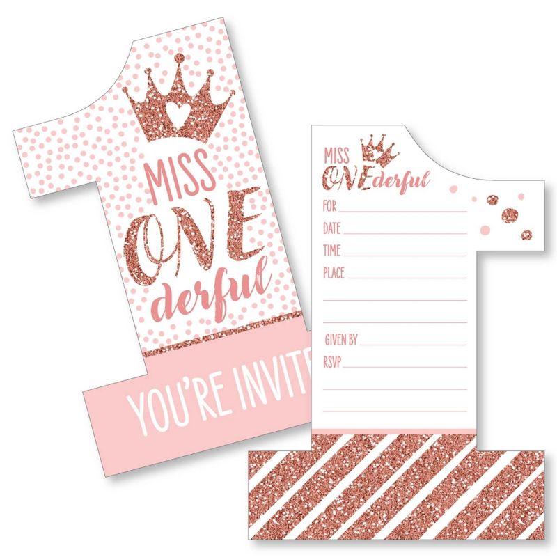Big Dot of Happiness 1st Birthday Little Miss Onederful - Shaped Fill-In Invites - First Birthday Party Invitation Cards with Envelopes - Set of 12, 1 of 8