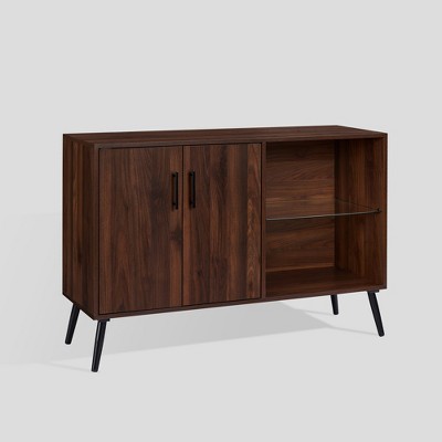 Saracina Home 44" Mid-Century Modern Asymmetrical Sideboard Dark Walnut : Credenza Buffet Console
