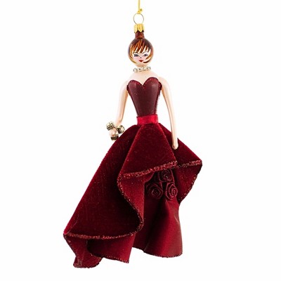 Italian Ornaments 7.0 Inch Lady In Burgundy Evening Gown Italian Christmas Ornament Tree Ornaments