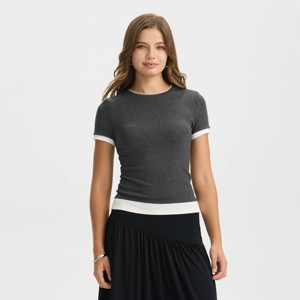 Camiseta de manga corta con capas acanaladas para mujer - A New Day™