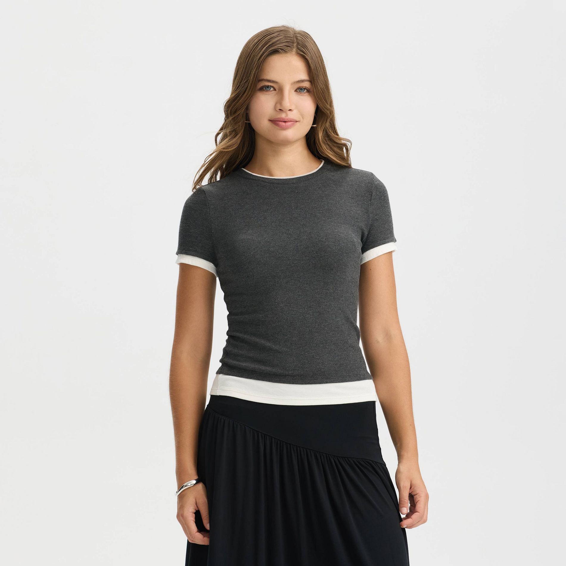 Women's Short Sleeve Layered Ribbed T-Shirt - A New Day™