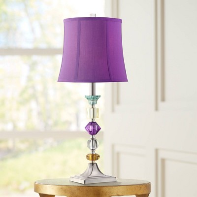 Brushed Nickel Table Lamp with Purple Fabric Shade and Acrylic Gems